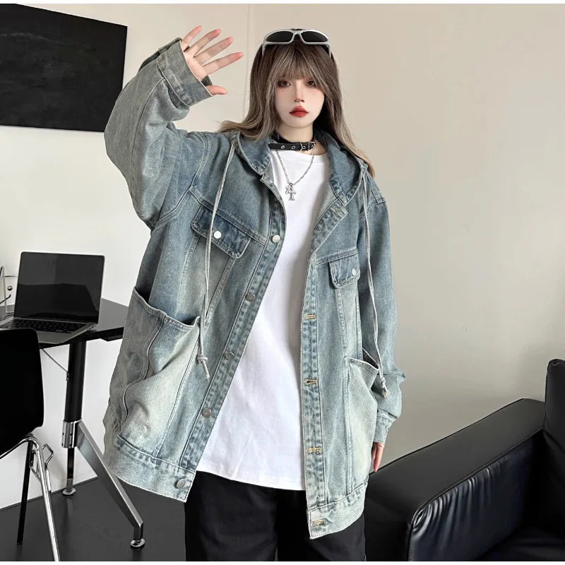 VILZSTUDIOS Vintage Washed Denim Hooded Jacket