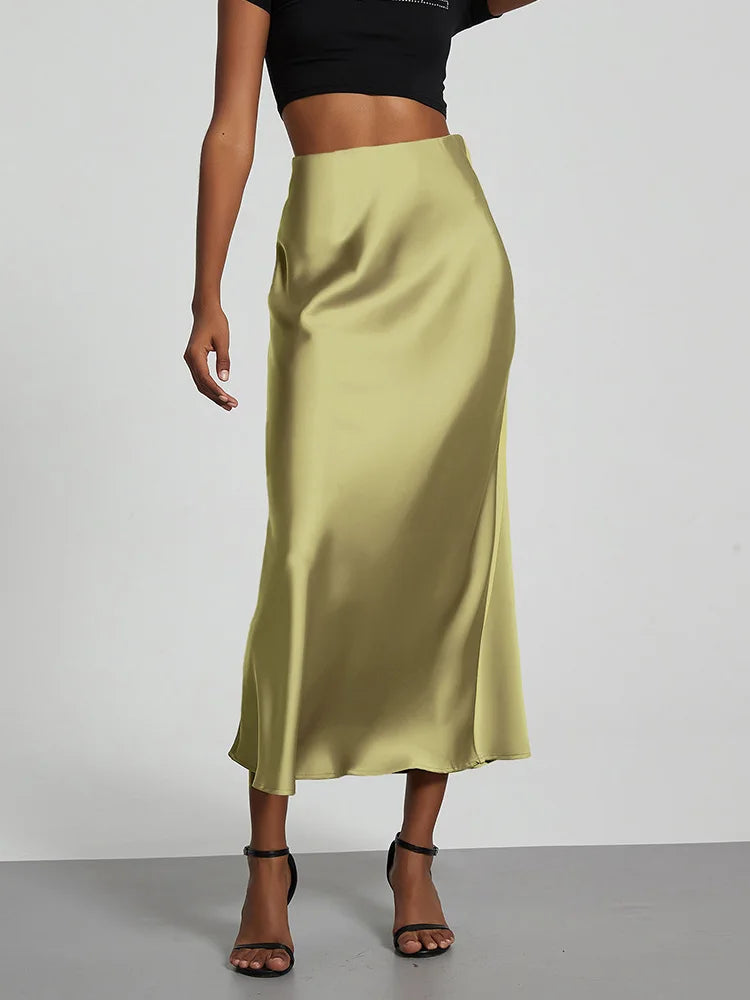 VILZSTUDIOS Elegant Satin High Waist Long Skirt
