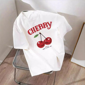 VILZSTUDIOS Cherry Floral Print Round Neck T-Shirt