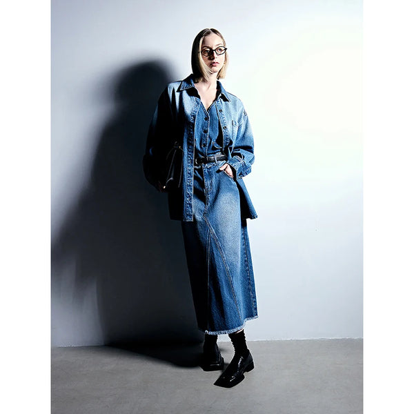 Vintage Casual Denim Maxi Skirt