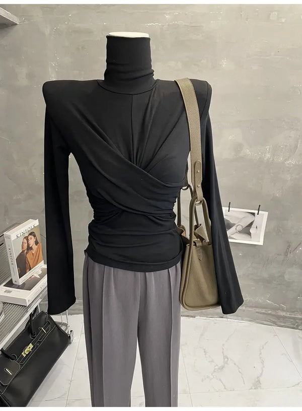 Twisted Turtleneck Women Basic Top