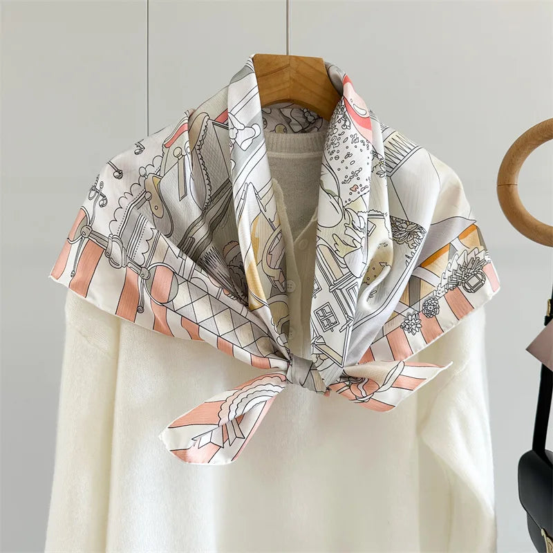 VILZSTUDIOS Fashion Lady Silk Print Scarves Square Luxury Shawl