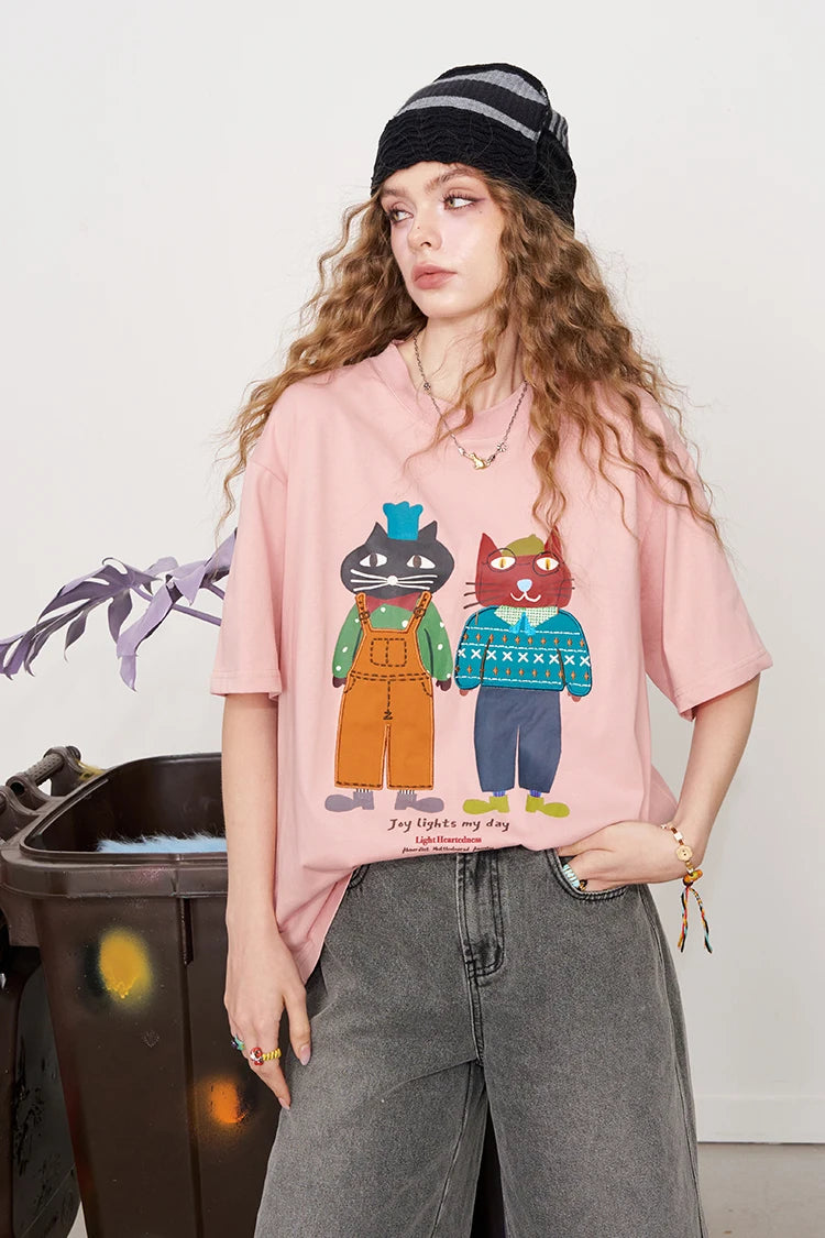 VILZSTUDIOS Chic 2 Cartoonish Cat Print T-Shirt