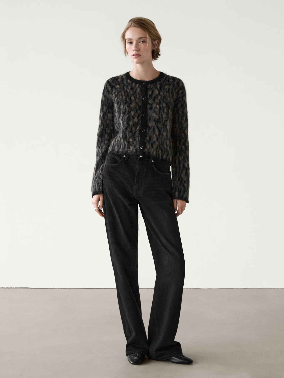 VILZSTUDIOS Fuzzy Leopard Print Cardigan