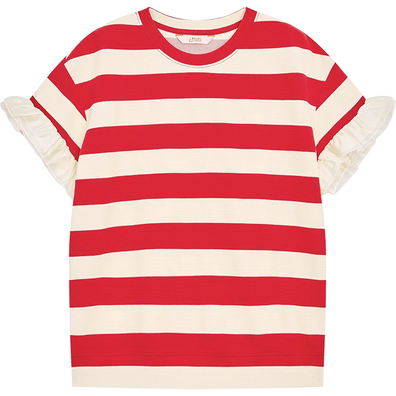 VILZSTUDIOS Colorful Stripe Mesh Splice Loose T-Shirt