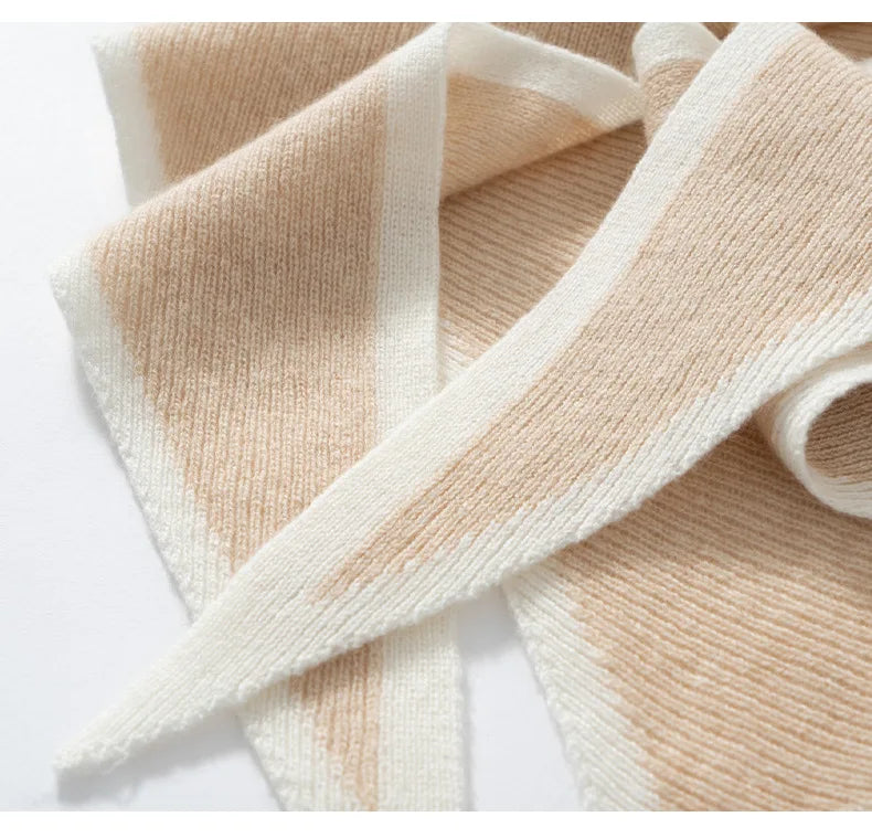 VILZSTUDIOS Imitation Cashmere Color Blocked Knitted Triangle Scarf Versatile Comfortable Soft Neck Protecting Thickened  Warm Shawl Scarf