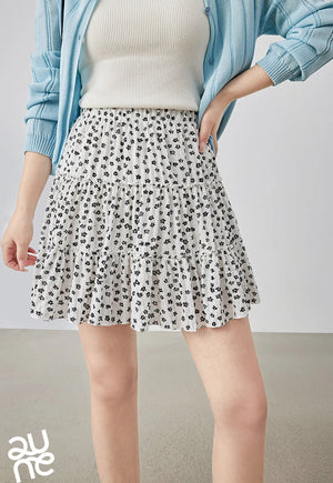 VILZSTUDIOS Floral Bubble Wrinkled Summer Mini Skirt