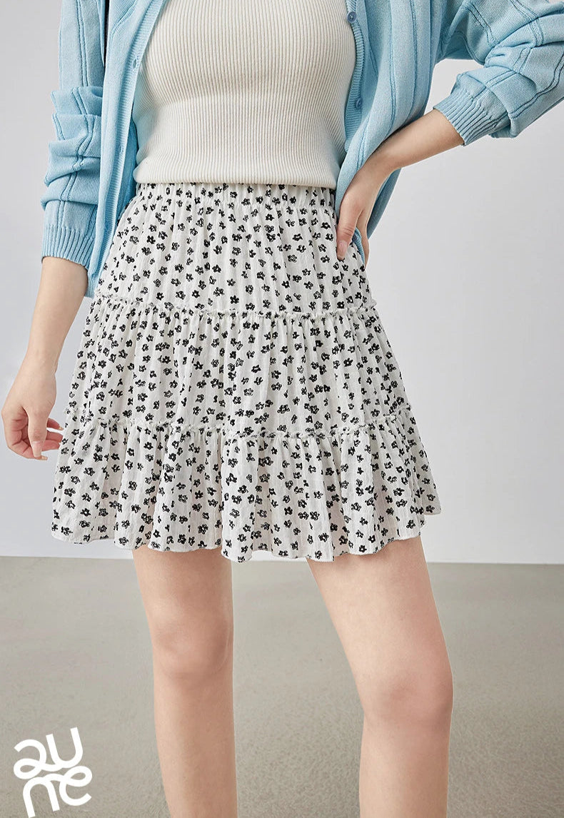 VILZSTUDIOS Floral Bubble Wrinkled Summer Mini Skirt