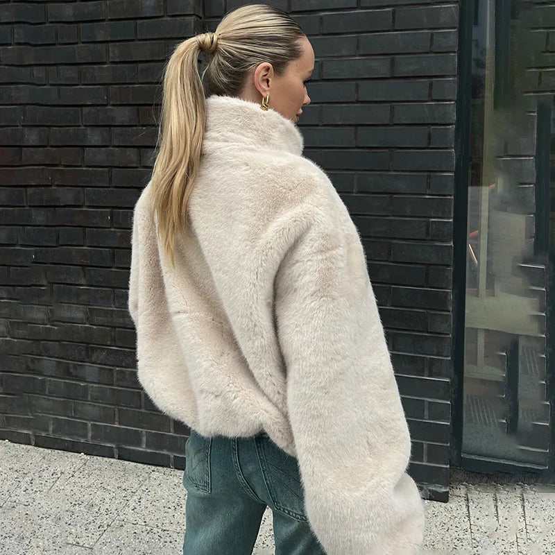VILZSTUDIOS Plush Zipper Faux Fur Jacket