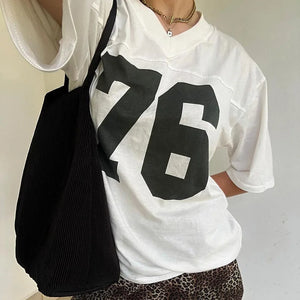 VILZSTUDIOS Sporty Number Printed V-Neck T-Shirt