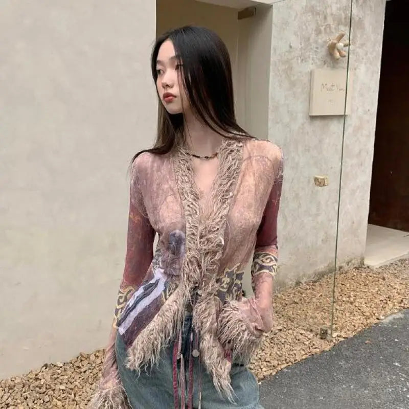 VILZSTUDIOS Indie Folk Tie Dye Mesh Top