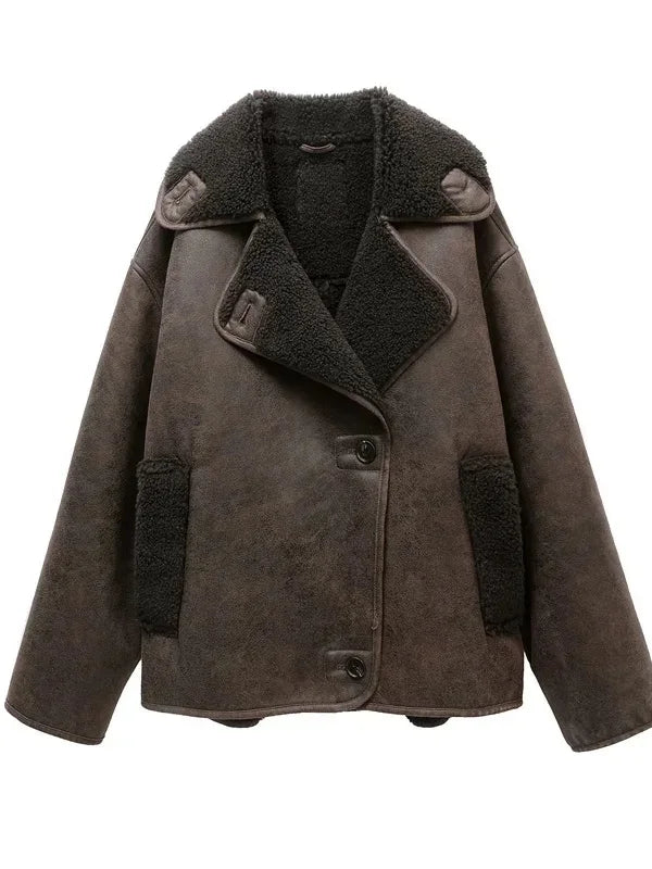 VILZSTUDIOS Chic Vintage Leather Lapel Jacket