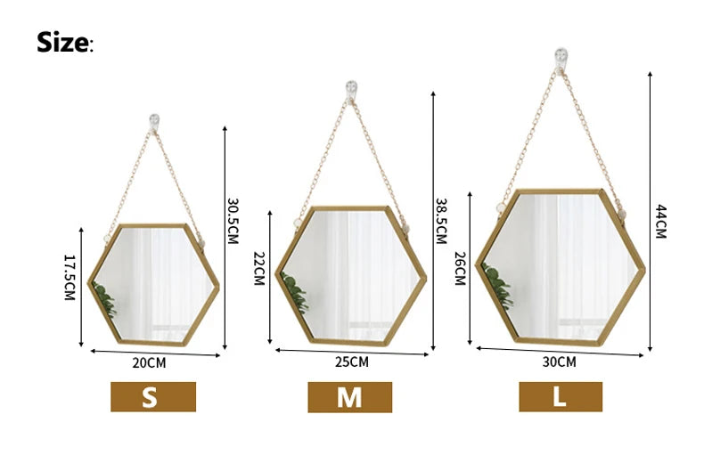 VILZSTUDIOS Hexagon Shape Decorative Mirror Wall Decor Makeup Hanging Mirror Bathroom Cosmetic Mirror Bedroom Room Wall Decoration
