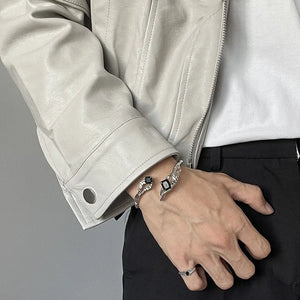 VILZSTUDIOS Geometric Black Square Irregular Silver Bracelet