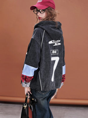 VILZSTUDIOS Vintage Patchwork Loose Fit Hoodie