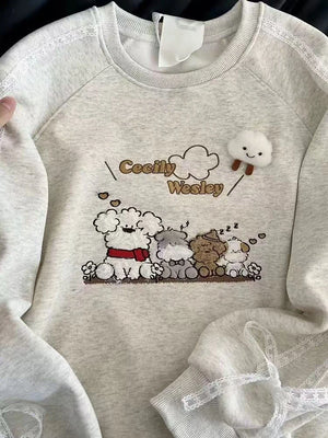 VILZSTUDIOS Kawaii Puppy Embroidery Thick Loose Sweater