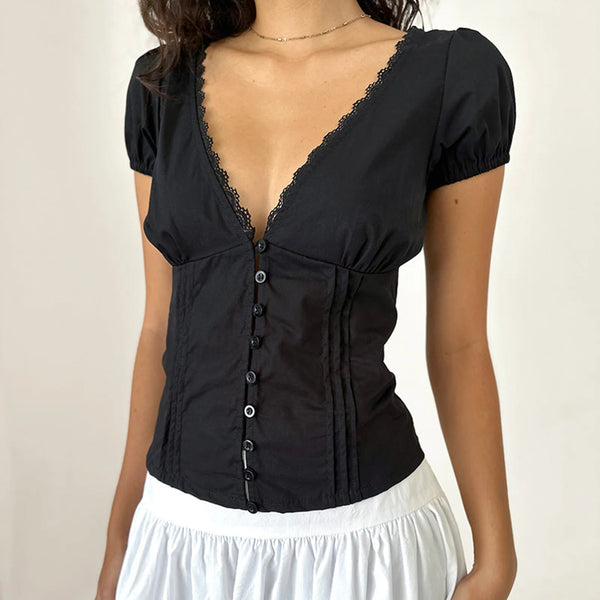 Feminine Puff Sleeve Ruffle Crop Top