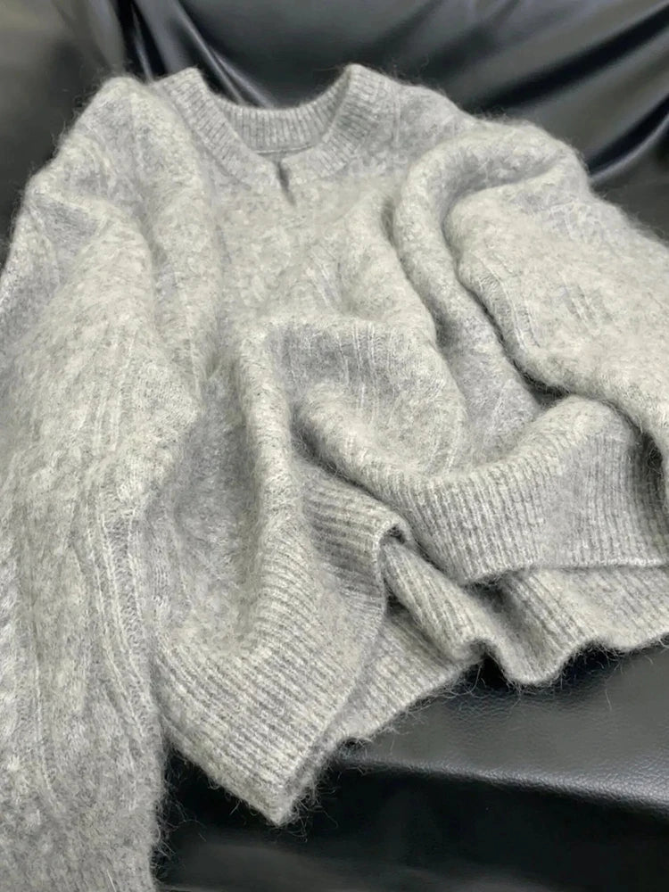VILZSTUDIOS Cozy Grey Knitted V-Neck Sweater