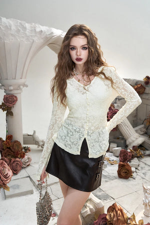 VILZSTUDIOS French V-Neck Lace Top
