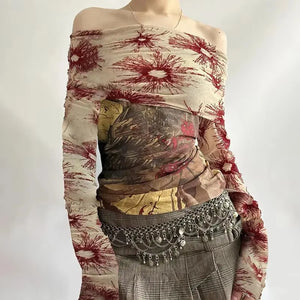 VILZSTUDIOS Chic Floral Mesh Patchwork Shirt