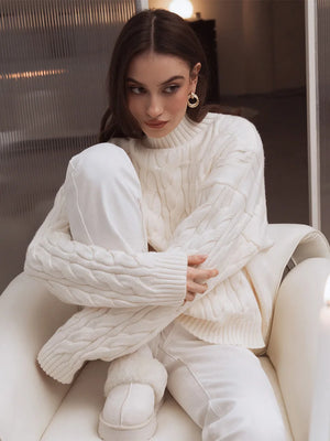VILZSTUDIOS Oversized Cable Knit Turtleneck Sweater