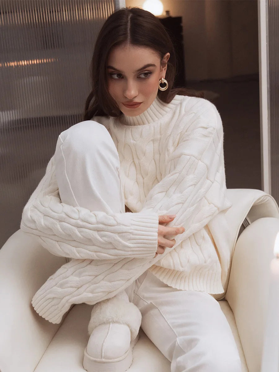 VILZSTUDIOS Oversized Cable Knit Turtleneck Sweater
