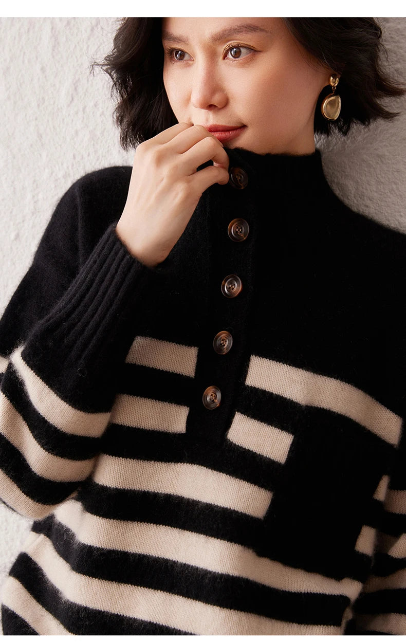 VILZSTUDIOS Cozy Striped High Neck Cashmere Sweater