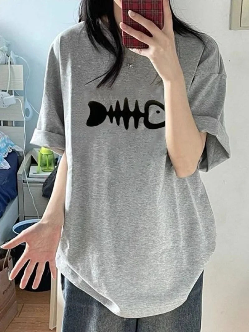 VILZSTUDIOS Soft Retro Fishbone Print T-Shirt