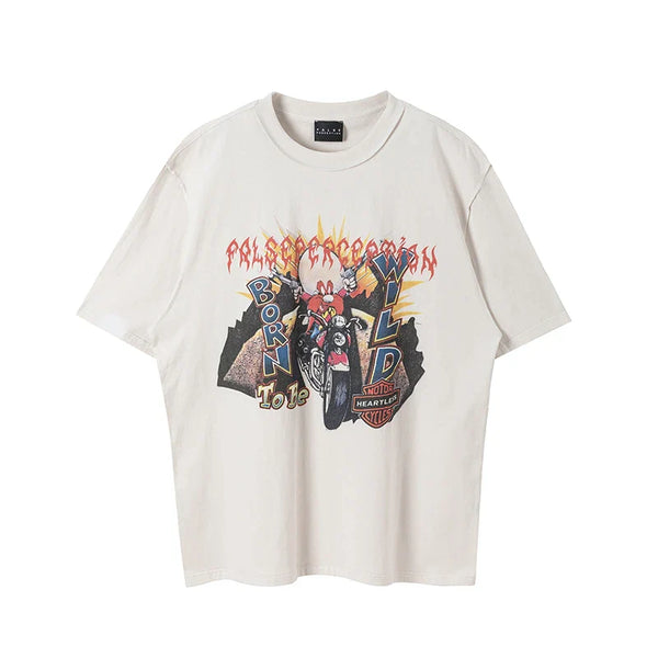 Racing Anime Print Vintage Loose T-Shirt