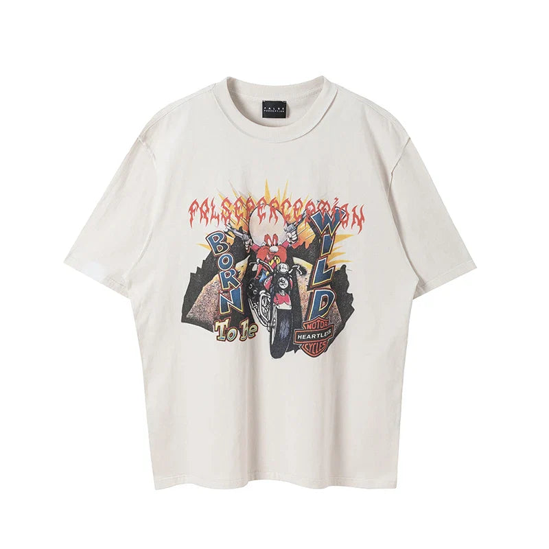 VILZSTUDIOS Racing Anime Print Vintage Loose T-Shirt