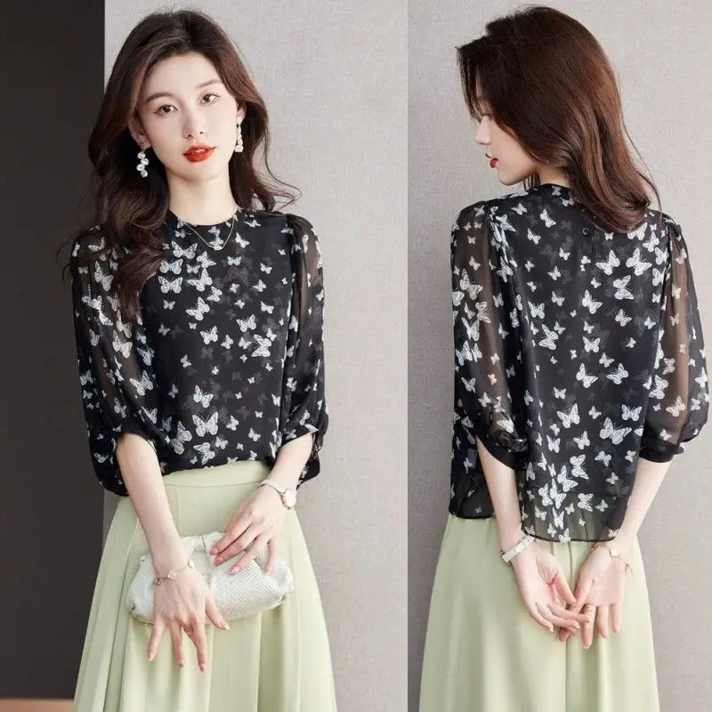 VILZSTUDIOS Lightweight Western Style Chiffon Blouse