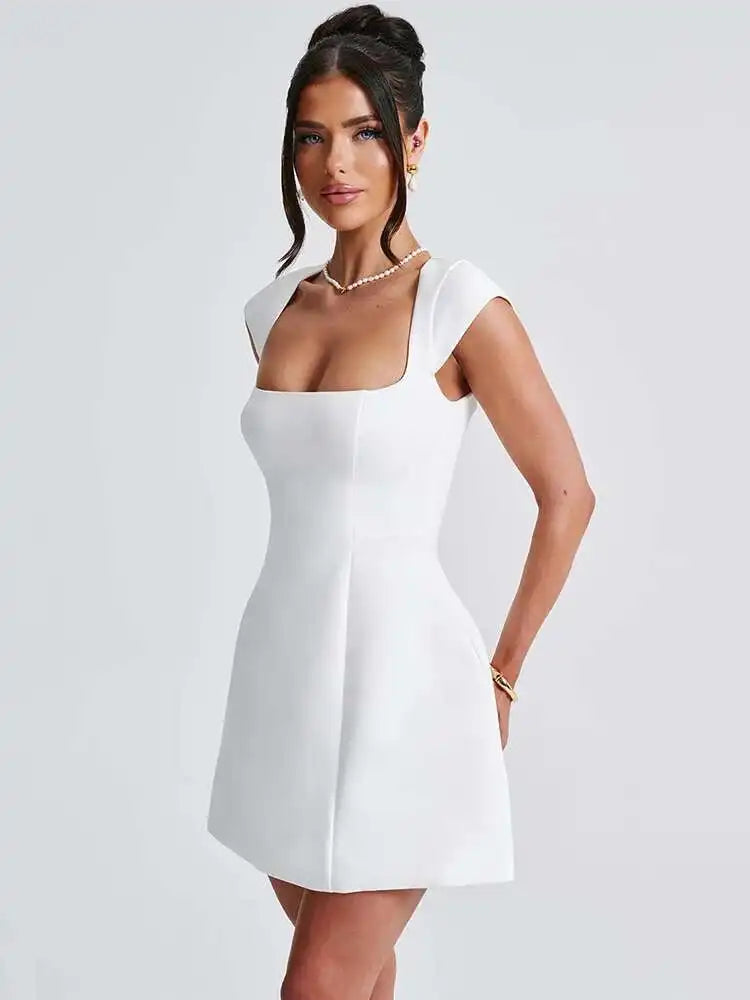 VILZSTUDIOS Square Collar Short Sleeve Mini Dress