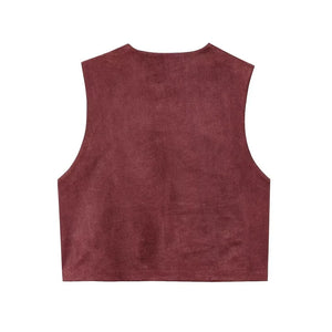 VILZSTUDIOS Stylish Embroidered Faux Suede Vest
