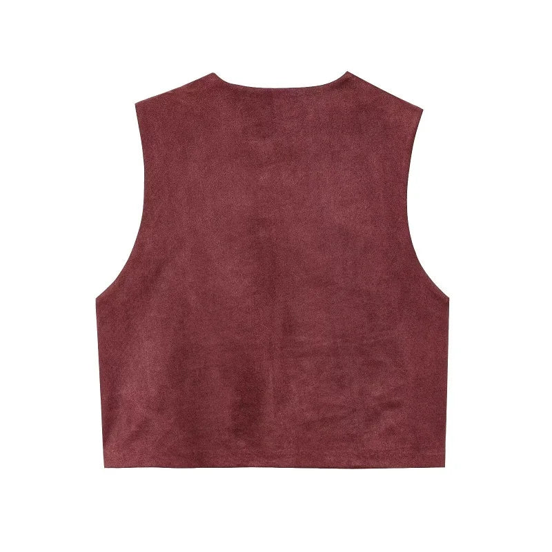 VILZSTUDIOS Stylish Embroidered Faux Suede Vest