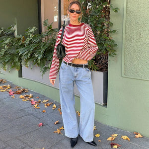 VILZSTUDIOS Loose Striped Long Sleeve Top