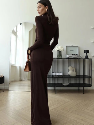 VILZSTUDIOS Sexy Thigh High Split Turtleneck Maxi