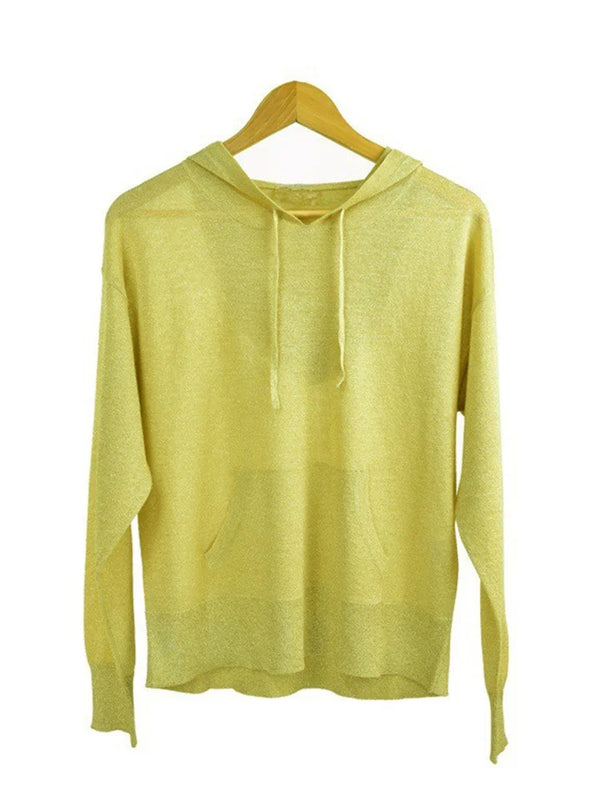 Yellow Loose Drawstring Hoodie