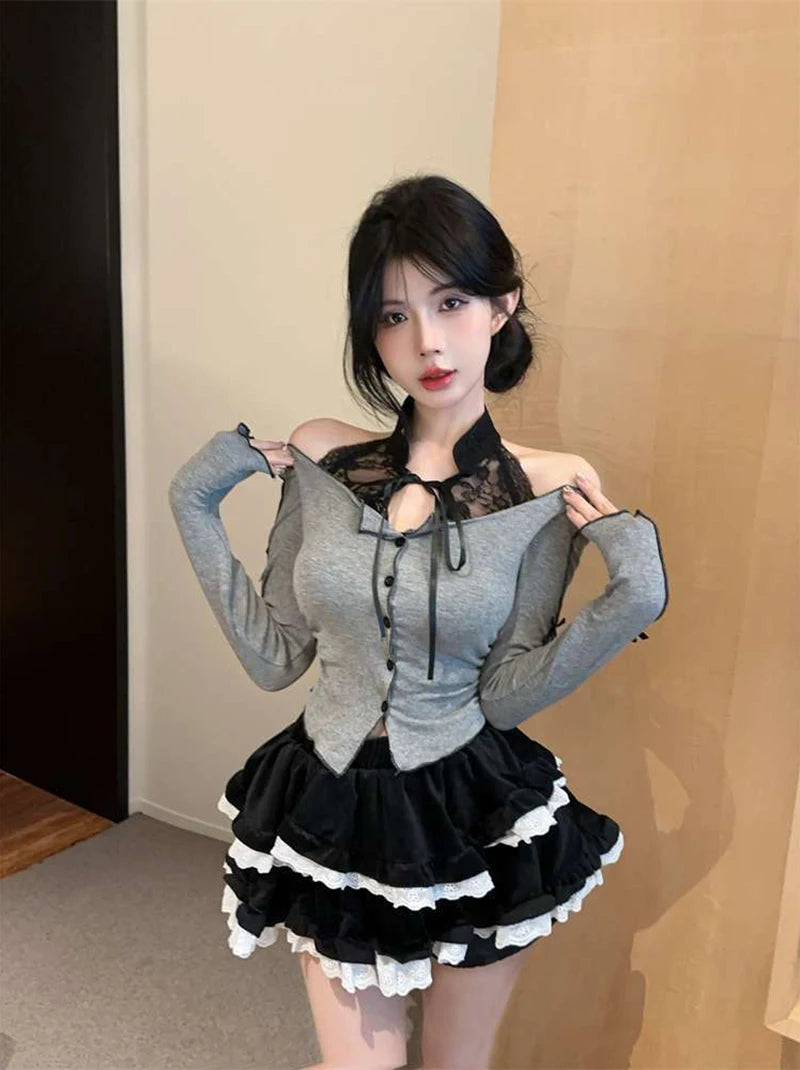 VILZSTUDIOS Bow Decoration Lace Top