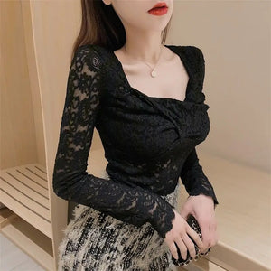 VILZSTUDIOS Lace Hollow Out Long Sleeve Top