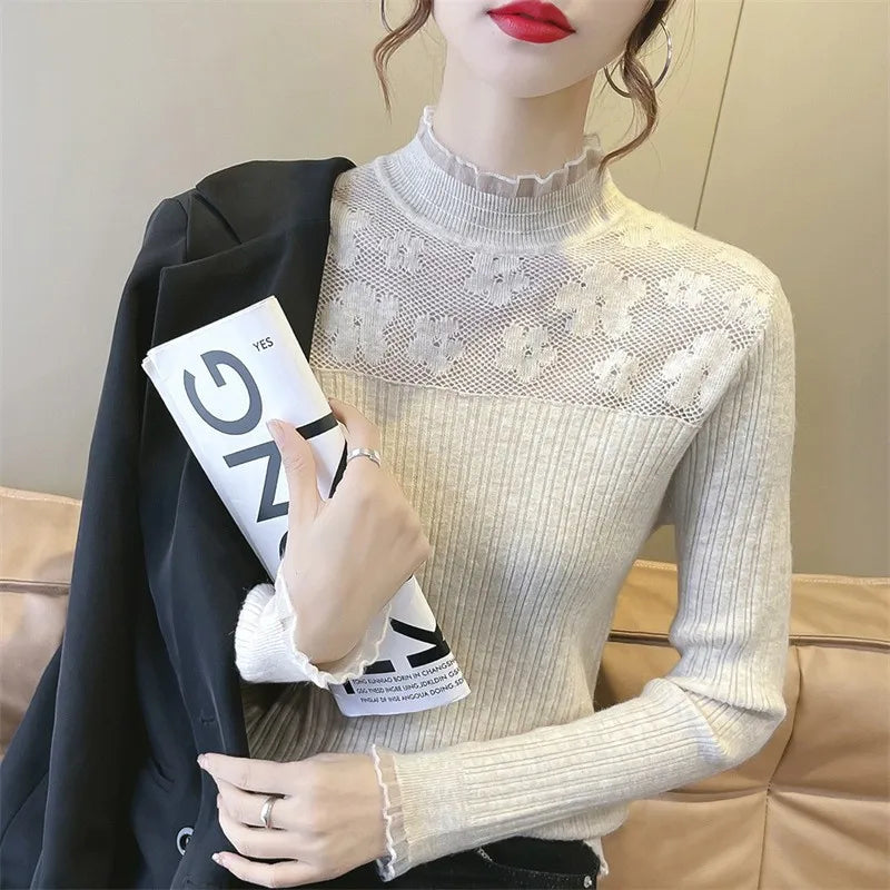 VILZSTUDIOS Elegant Lace Knitted Sweater