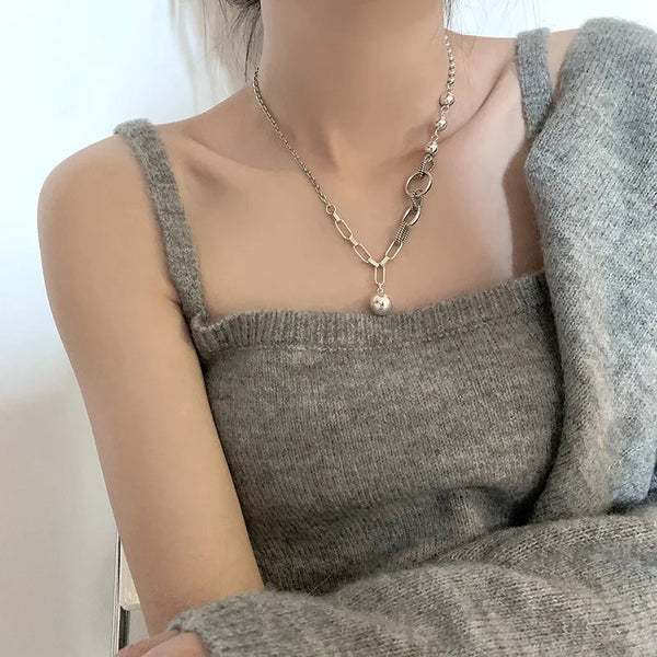 Geometric Punk Asymmetric Ball Pendant Necklace