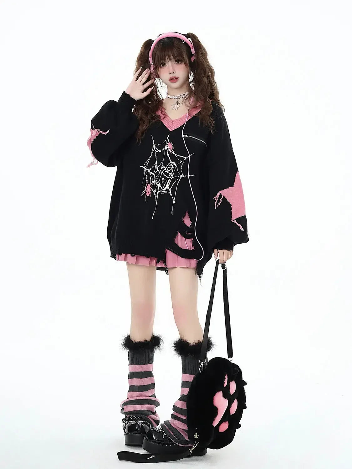 VILZSTUDIOS Gothic Oversized Spider Web Sweater