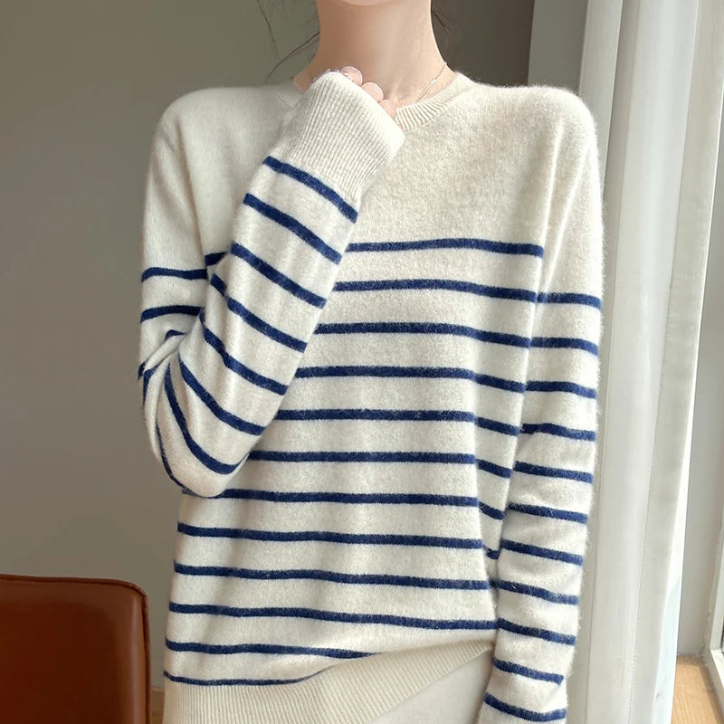VILZSTUDIOS Casual Striped Wool Knit Sweater