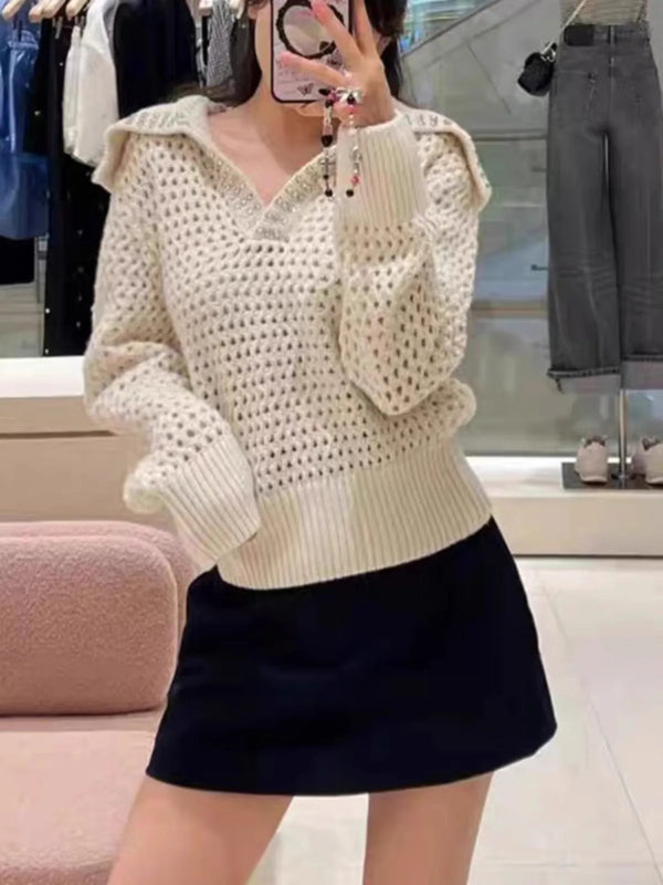 Diamond Bead Decorated Knit Sweater