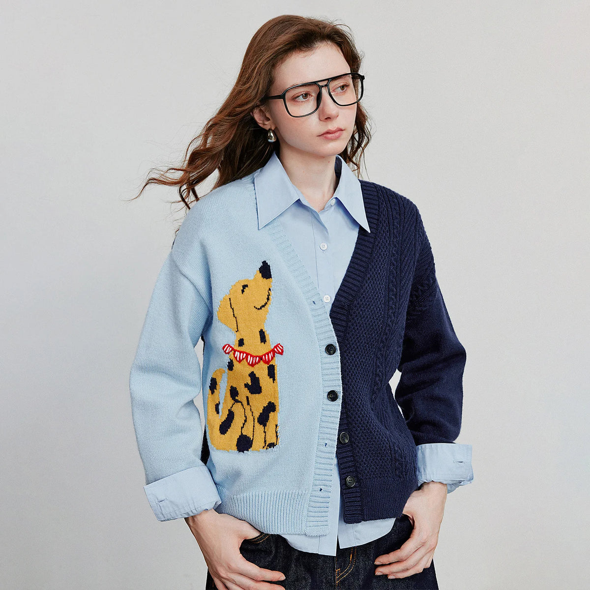 VILZSTUDIOS Colorful Dog Jacquard Knit Cardigan