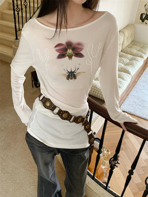 VILZSTUDIOS Beetle Orchid Print Long Sleeve Top