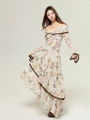 VILZSTUDIOS Elegant Floral Off-Shoulder Party Dress