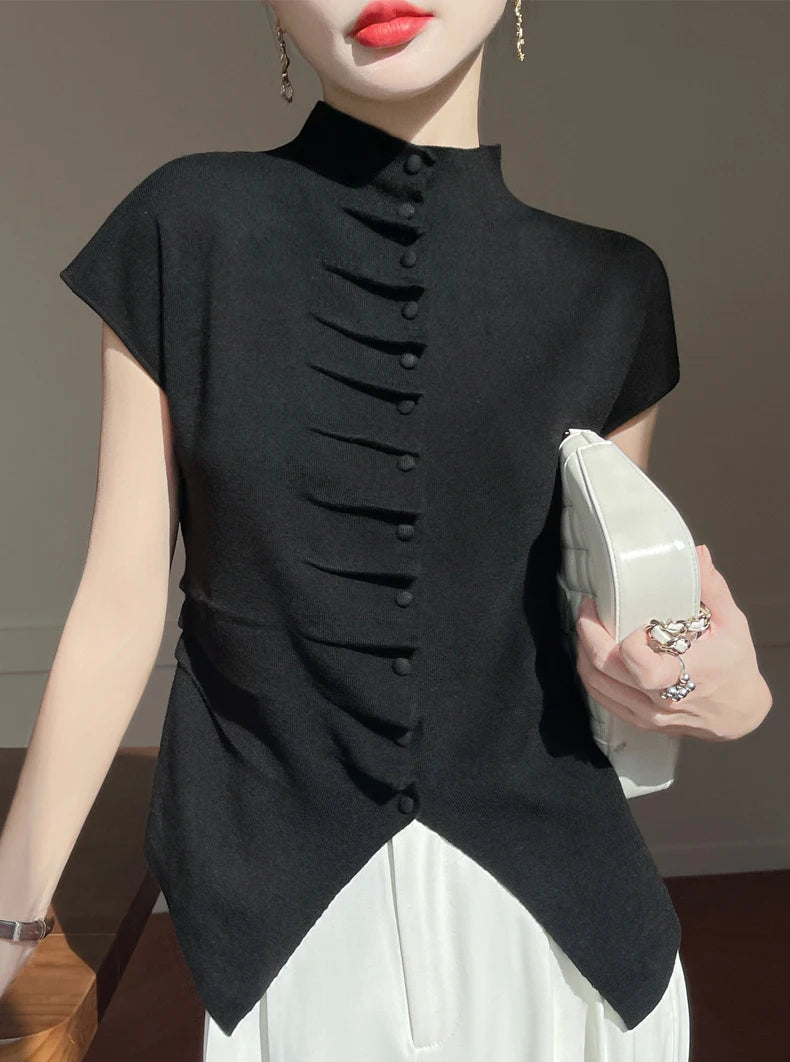VILZSTUDIOS Luxurious Chinese Style Wool Blouse