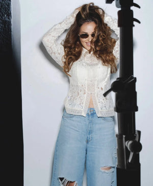 VILZSTUDIOS Elegant Lace Flower Long Sleeve Blouse