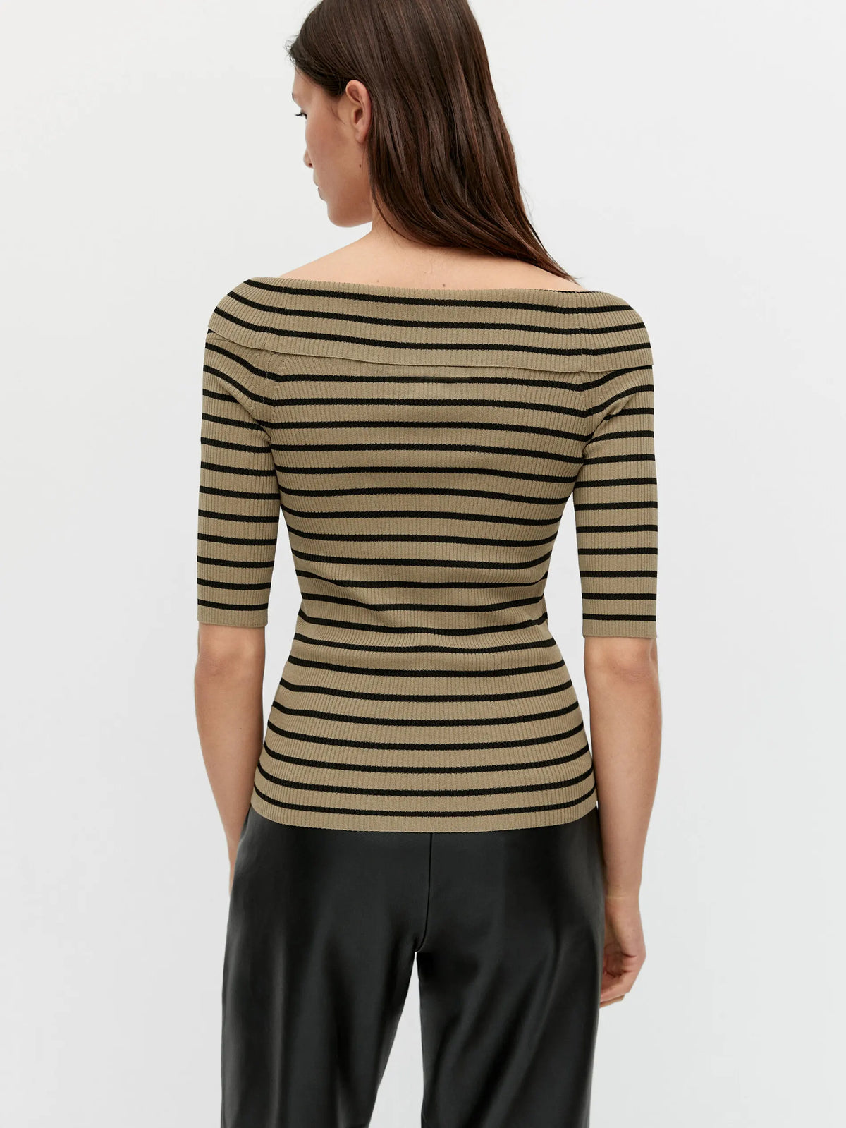 VILZSTUDIOS Off Shoulder Striped Knitted Sweater